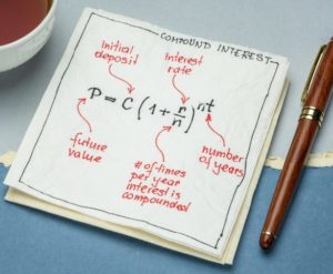 figuring out long term investment with compound interest formula on a napkin